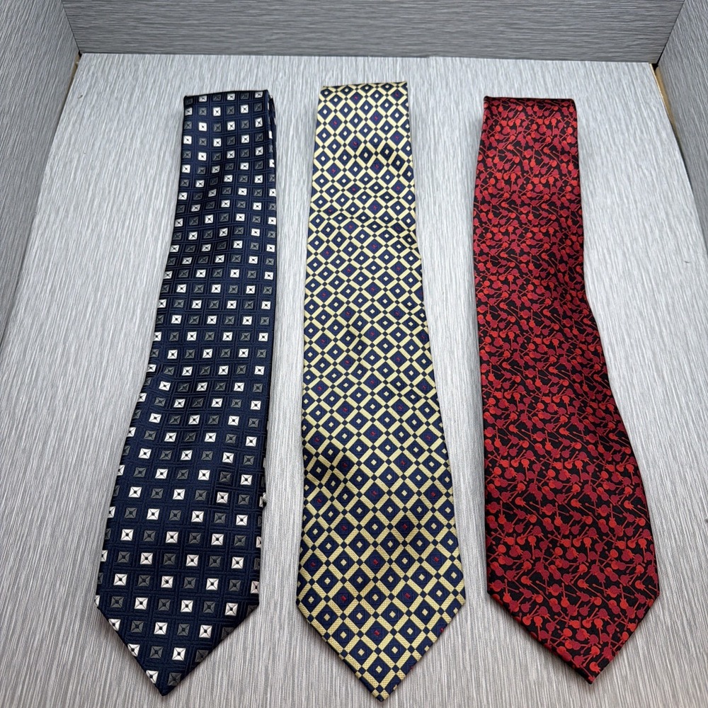 Designer Silk Ties Lot 3 Joseph Abboud Frank Stella Geometric Classic Mens‎